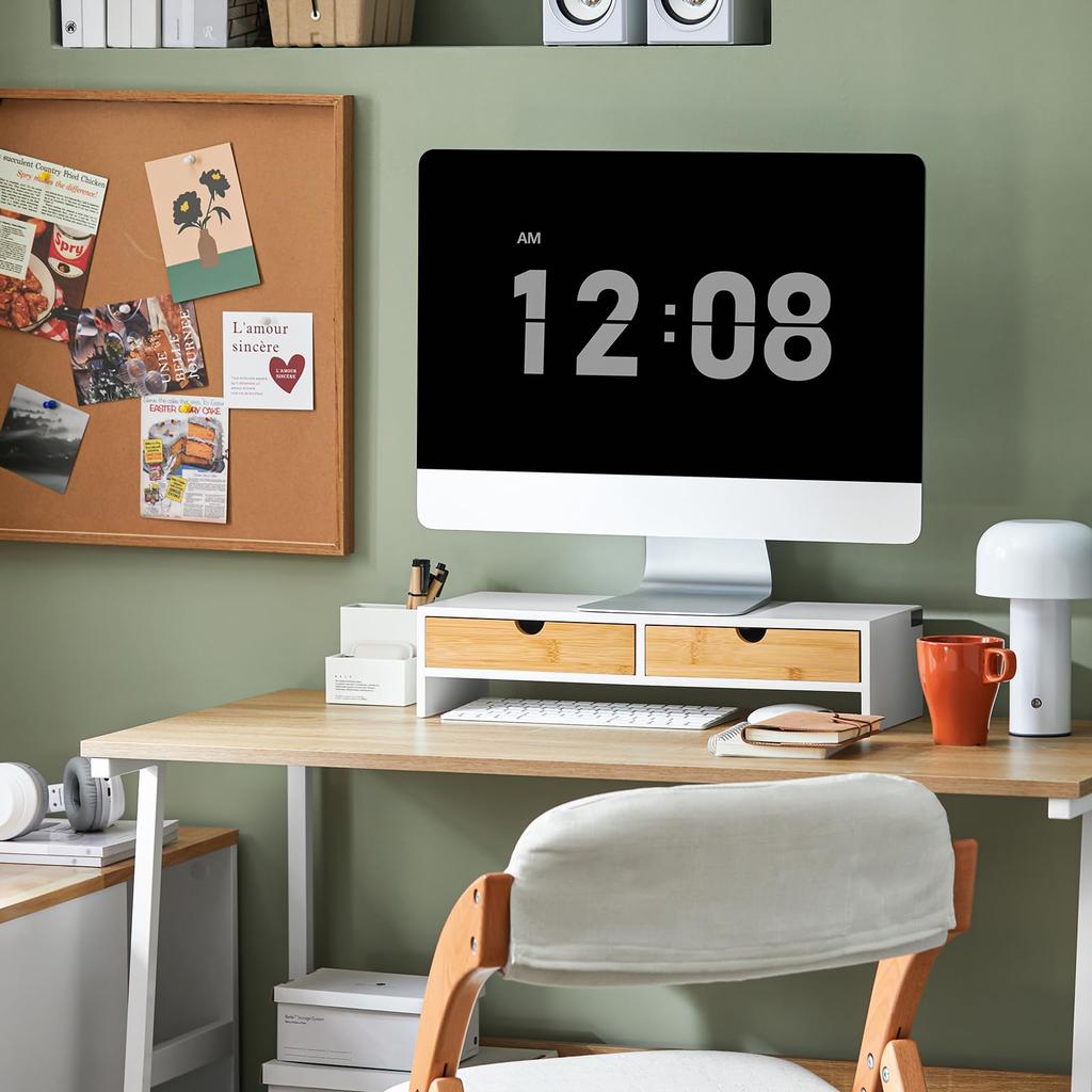 SoBuy Monitor Desktop Wooden Computer PC Desktop Width 47 x Depth 18 x Height Keyboard Storage with Desktop Desktop Monitor Tabletop Display PC Stand