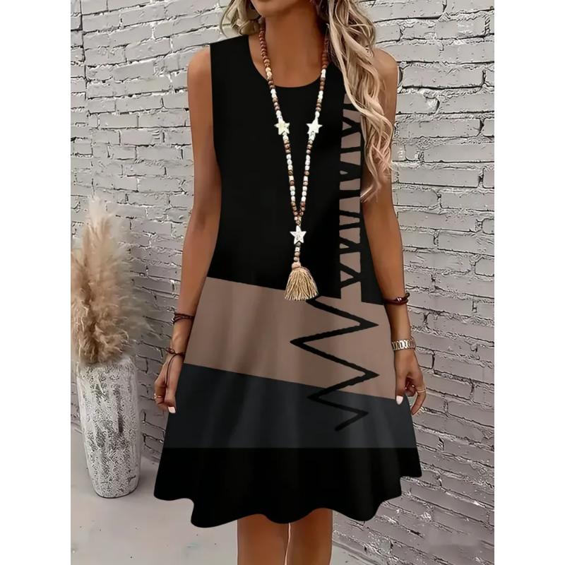 Fashion Women's Crew Neck Dress 3D Casual Color Printing Casual Dress Crew Neck Dress