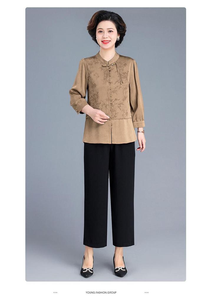 Autumn Mother's Day Chinese Style Two-Piece Shirt Set for Elegant Middle-Aged Women