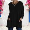 Women Plus Size Round Neck Long Sleeve Printed Loose Fit Longline T Shirt With Pockets