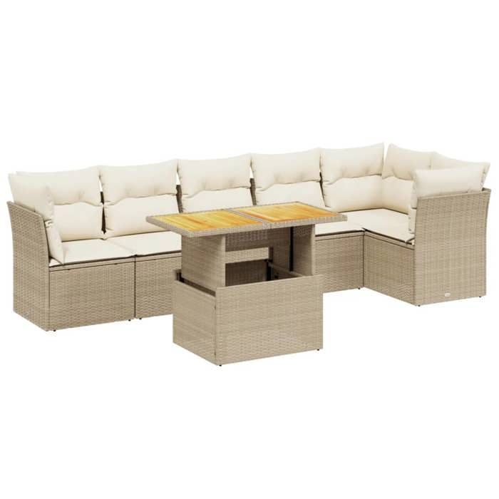 VidaXL Garden Lounge Set with Cushions 7 Pcs, Patio Sofas, Patio Furniture Set, Outdoor Furniture, Beige 3270841