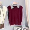 Splicing shirt long-sleeved knitted sweater women's autumn new wear fake two-piece casual top
