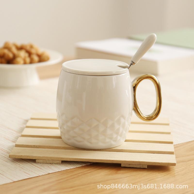 Ceramic Water Cup Xingba Coffee Cup Pineapple Gold Handle Black Office Cup High-End Gift