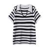 Plus-size Women's Striped V-neck Knitted Short-sleeved T-shirt for Summer Polo-style Top That Goes Well with Any Outfit