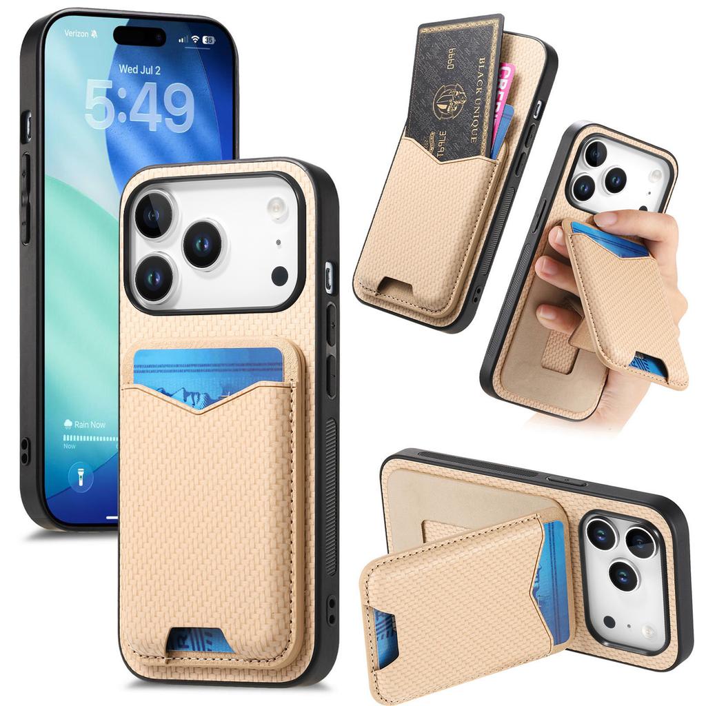 Für iPhone 17 Pro Hülle Kartenhalter Ständer Kohlefaser Textur Rückseite