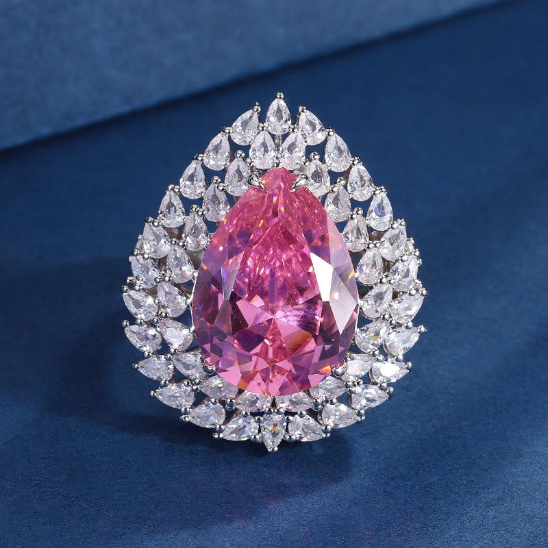 Ювелирный набор Симуляция Розовый бриллиант Аквамарин Подвеска Кольцо Главный камень 13 * 18