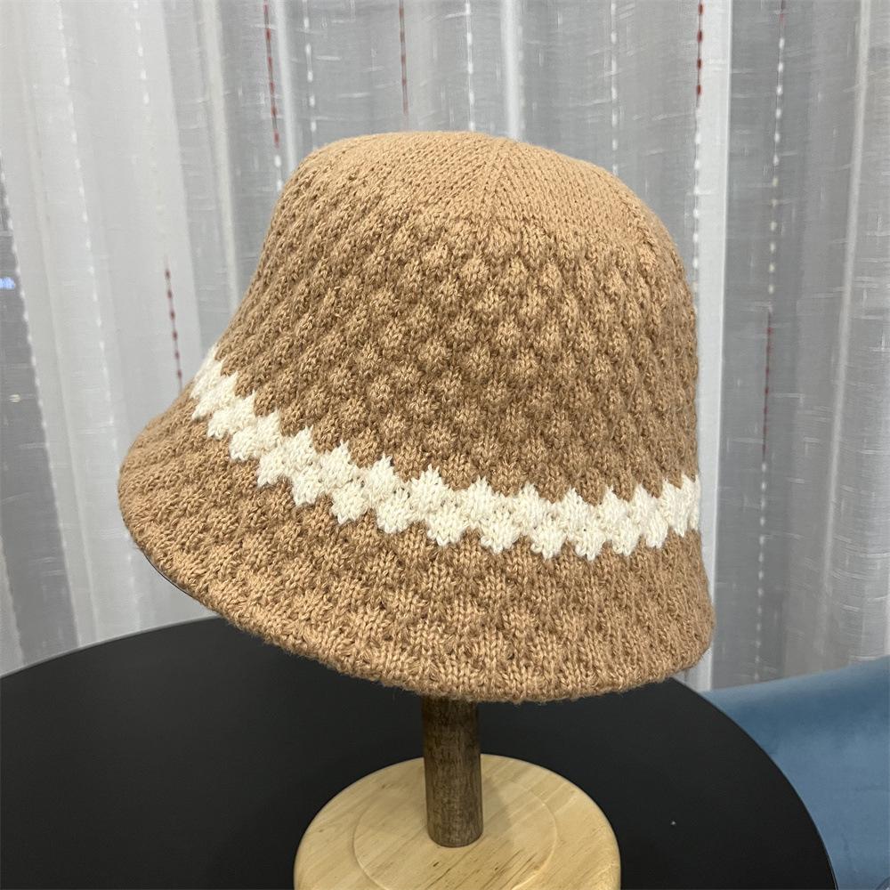 Color Matching Striped Warm Wool Fisherman's Hat Children Autumn and Winter Tide Brand Showing Washbasin Hat Bucket Hat