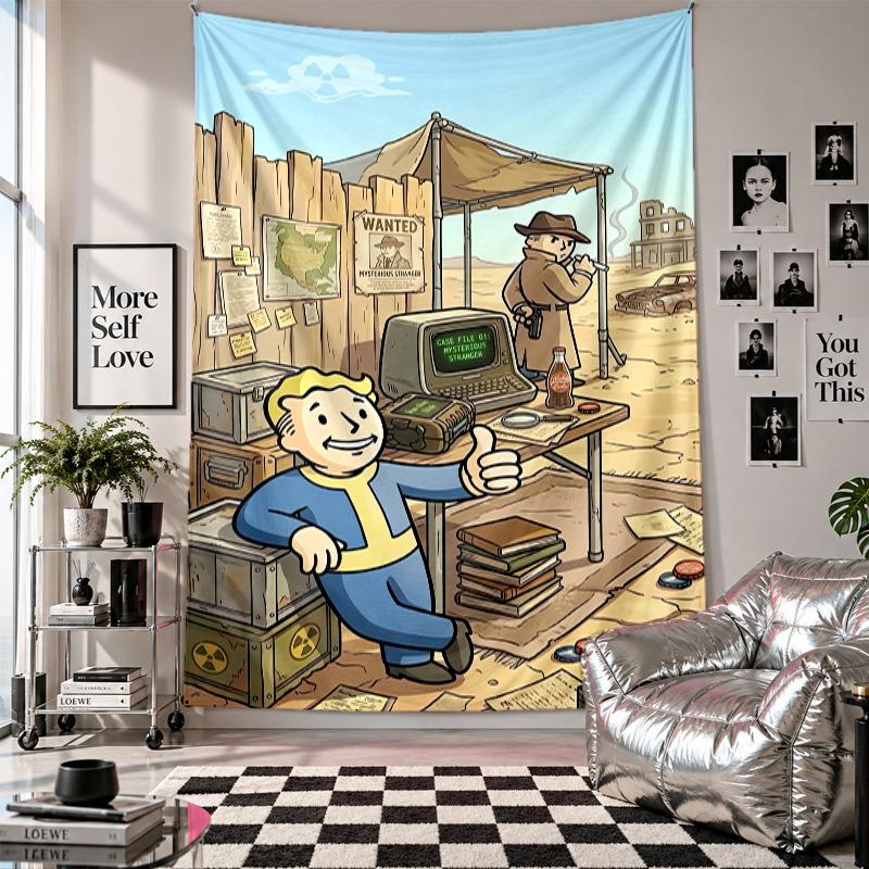 Wall TapestryFallout Vault Boy Art Hanging Cloth Decorative Background Cover for Room Decoration