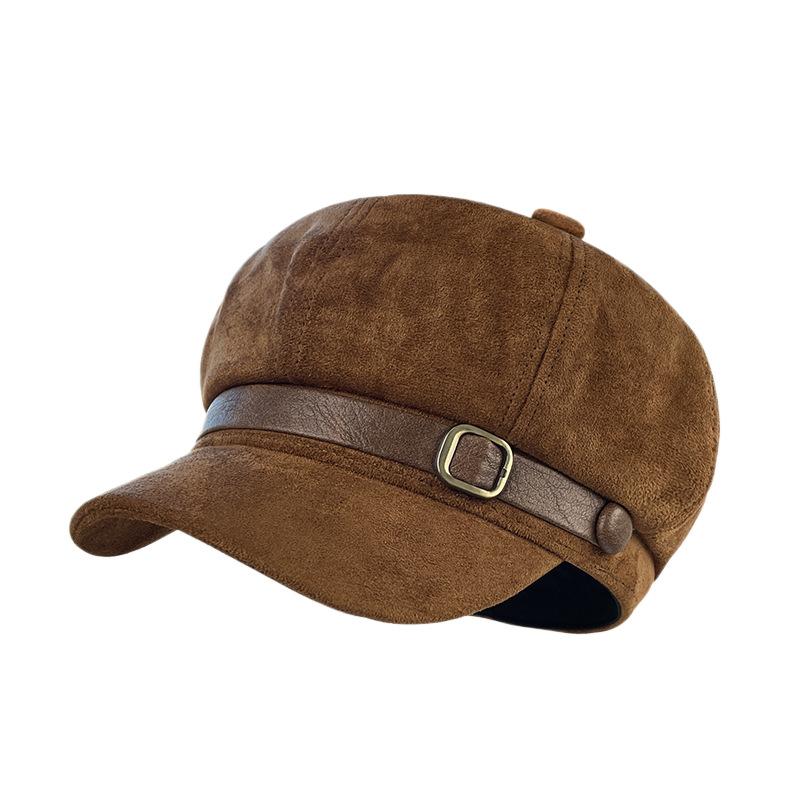 Suede Vintage Octagonal Hat Children'S Season Coffee Duck Tongue Beret Versatile Face Newsboy Hat