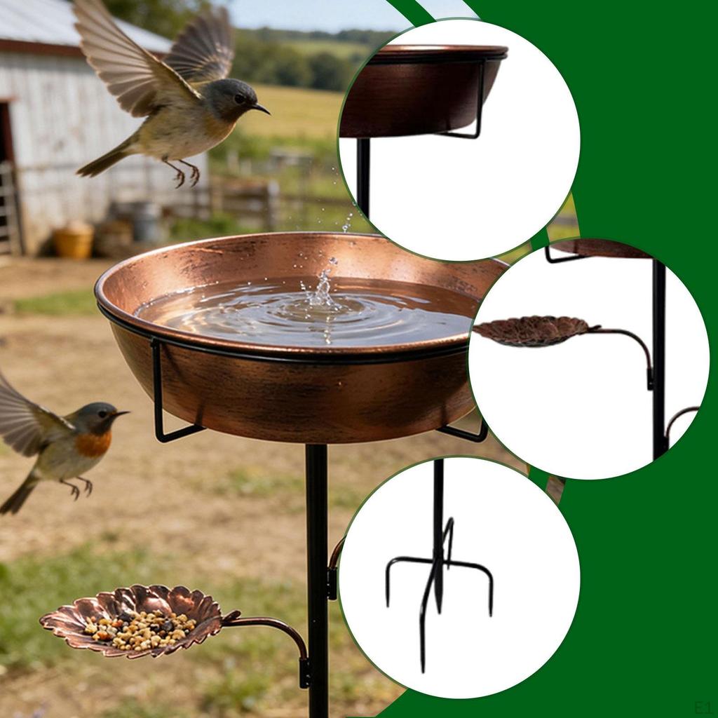 Outdoor Bird Bath Feeder Stable with 5 Prongs Stake Decoration Weatherproof Garden Decor Metal