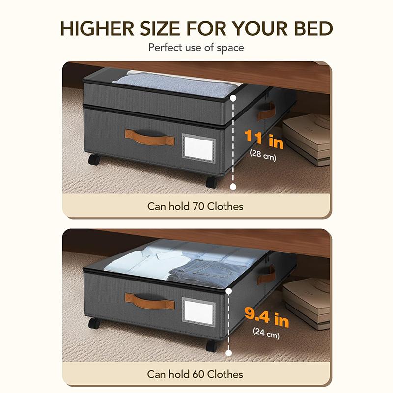 Under Bed Storage With Wheels, 72L Xxl Large Underbed Storage Containers, 11 Inches Height Under Bed Shoe Bins With Clear Lids