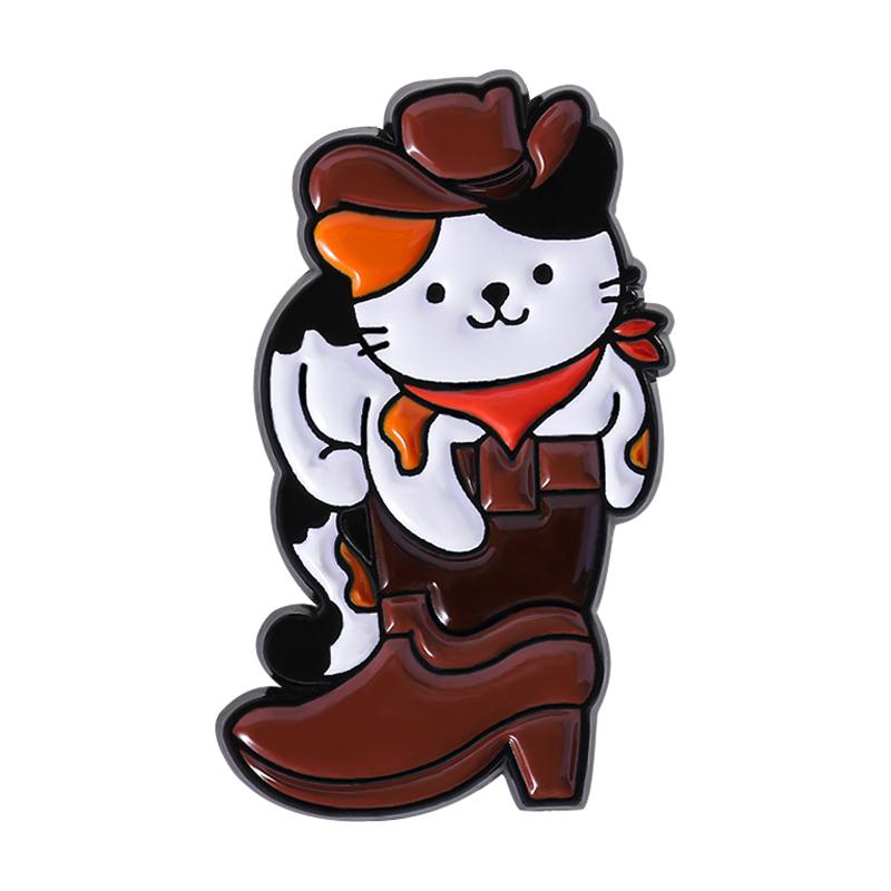 Cowboy Cat Enamel Pins Custom Tortoiseshell Calico Cat Brooches Lapel Badges Clothes Animal Jewelry Gift for Friends