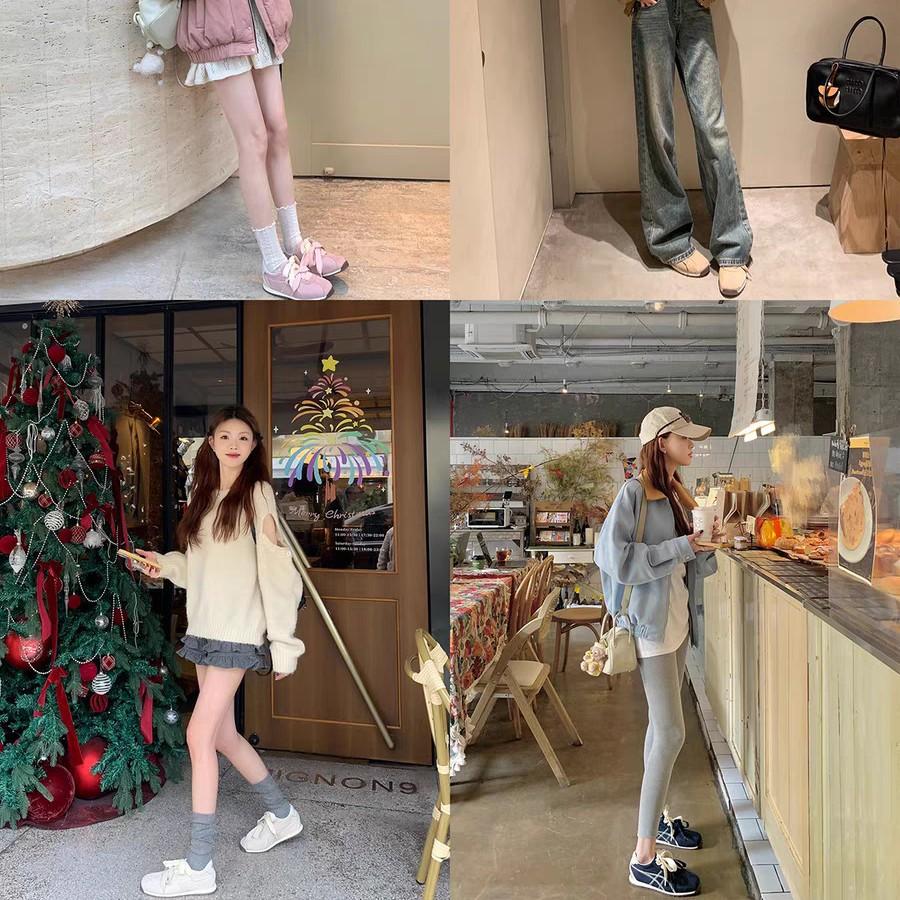 Grape mother~ leather mandarin duck shoelaces German training shoes women's 2025 spring new low-top ballet shoes casual sports shoes