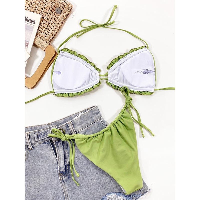Sexy Ruffle Frill Bikini Solid Swimwear Women Swimsuit Female Bikini Set Bathing Suit Beachwear Swim Lady Bathers