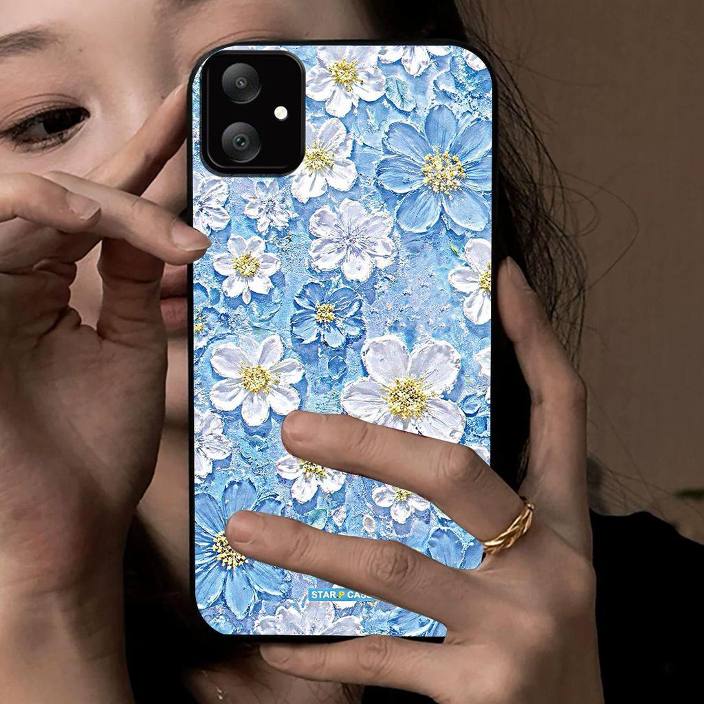 Acrylic Hard Back Shell for Samsung Galaxy A07 A06 5G 4G A05 A04 Vintage 3D Texture Flower Print Phone Case