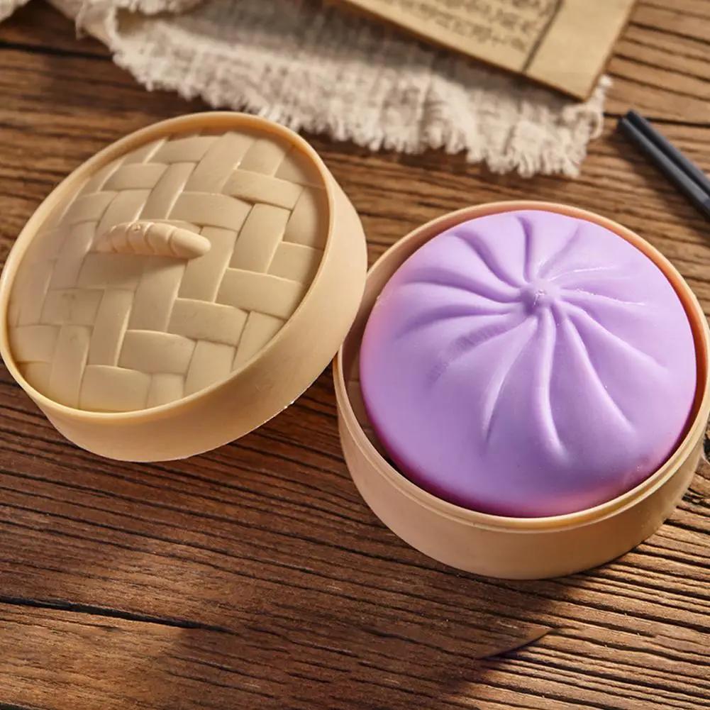 Bunte Teigtaschen-Quetschies Stressbälle Fidget Sensorikspielzeug Simulation Essen Squishies Brötchen mit Dampfgarer Knete-Kugel zum Ausdrücken Geschenke