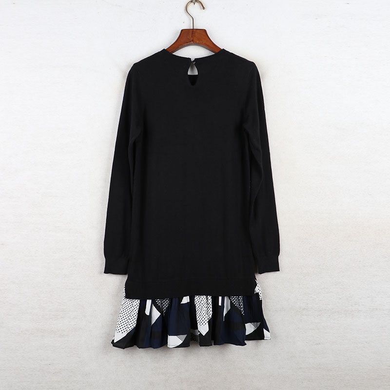 

Sunshine House Autumn New Arrival Export European and American plus Size Women s Clothes Patchwork Hem Long Sleeves Knitting Dress Sweater Black Bust size 86-92