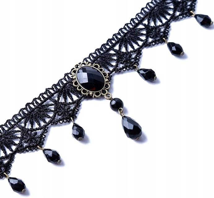 Gotycki Naszyjnik Czarna Koronka Styl Punk Damski Boho Folk Choker Retro