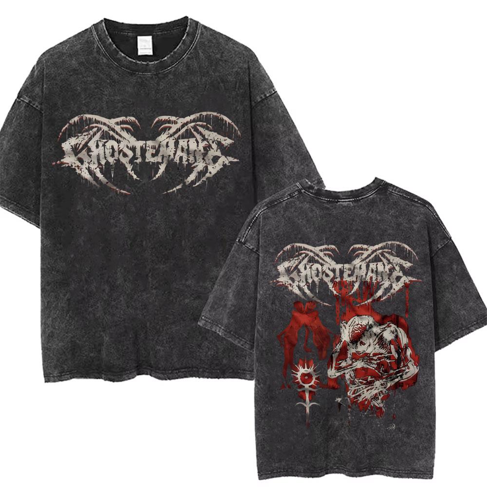 Washed Vintage Rapper Ghostemane Graphic Print Tshirt Men Women Hip Hop Rap Rock Trap Metal Gothic Oversized Tshirt Streetwear