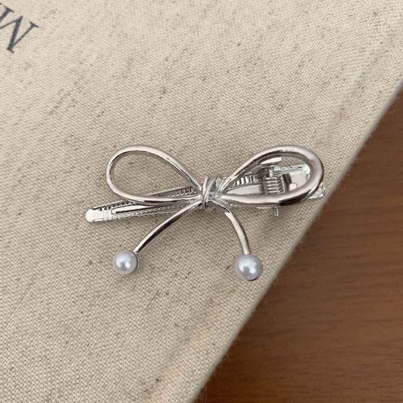 New Trendy Metal Bowknot Pearl Hair Clips For Women Sweet Mini Low Ponytail Side Duckbilled Clip Hair Accessories