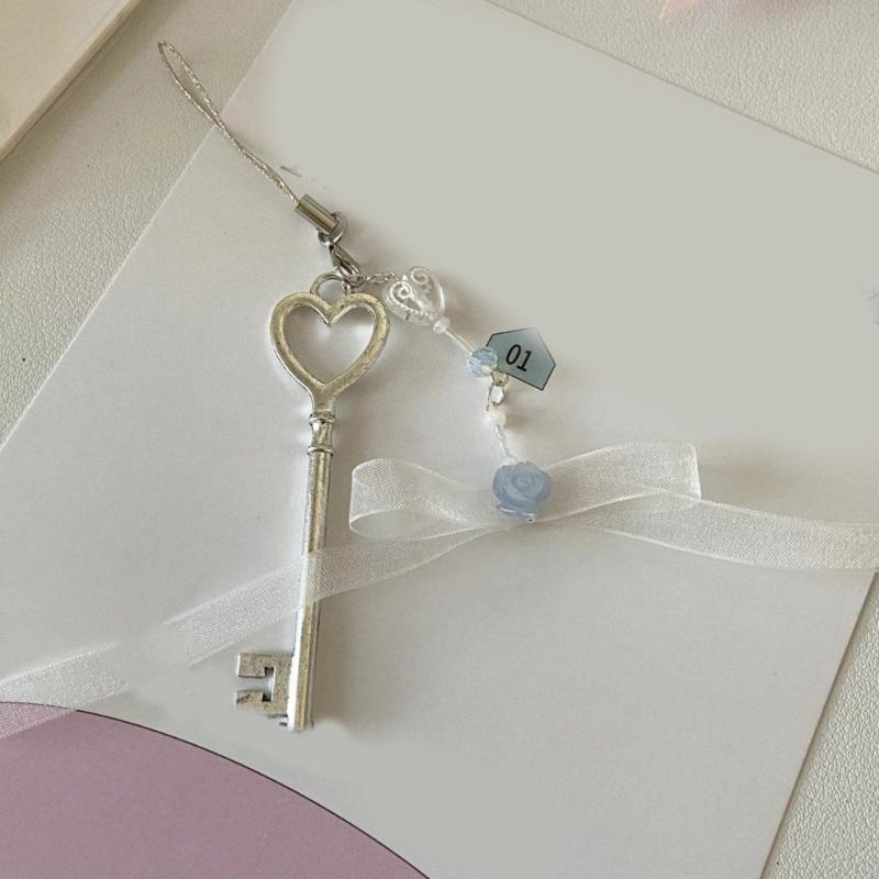 Butterfly Heart Bead Pendant Phone Charm Hangings Rope Cute Phone Chain Strap Bag Decoration Lanyard Keychain Accessory