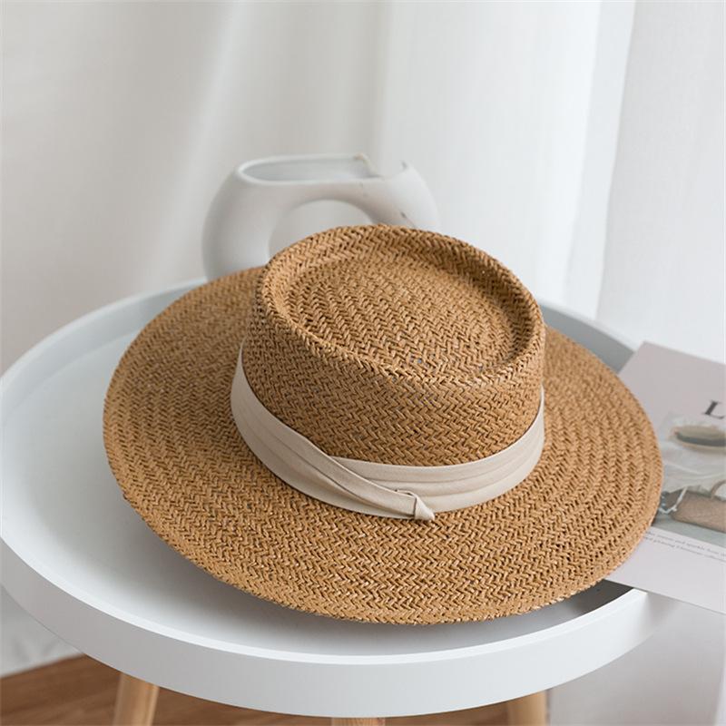 Lace Bow Straw Hat Women's Summer French Large Brim Sunscreen Hat Seaside Beach Vacation Sun Hat