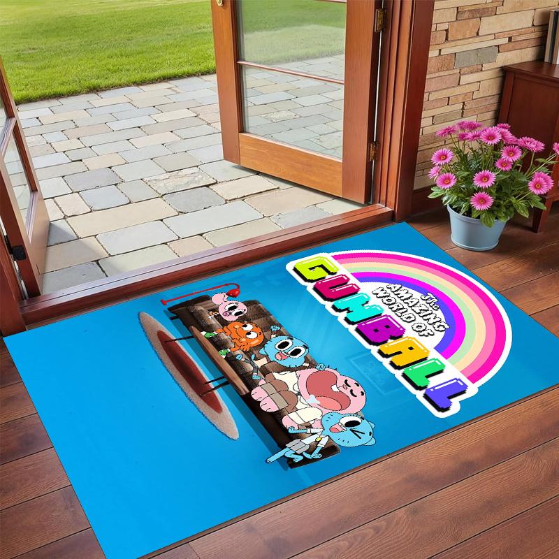 Rutschfeste Kristall-Samt-Fußmatte, Teppich im Amazing World of Gumball Design für Innenbereiche, Wohnzimmer, Schlafzimmer, Heimdekoration