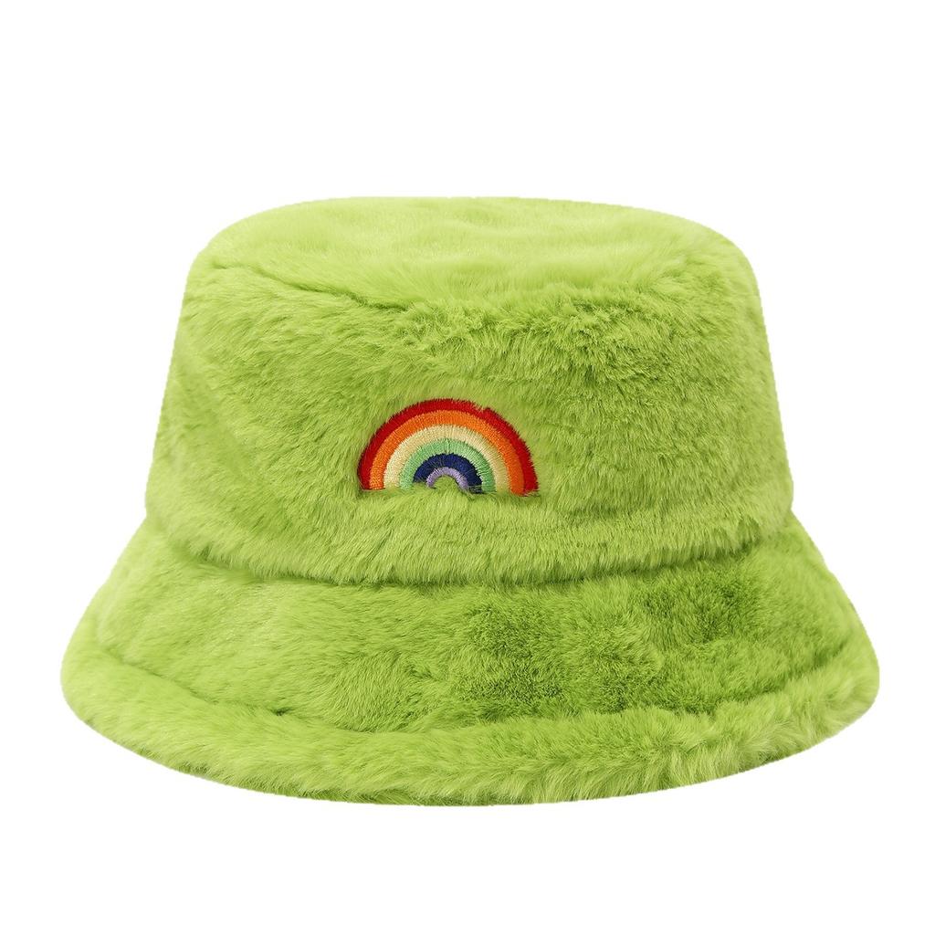 Autumn and Winter Bucket Hat Trendy European and American New Rainbow Embroidery Thickened Warm Hat Women's Outdoor Versatile Sun Hat