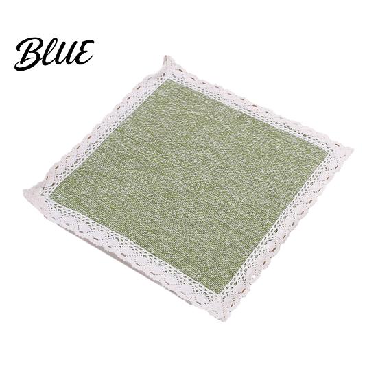 Decorative Chair Mat Cotton Linen Pad with Ties Square Summer Seat Lace Non Slip Trim 15.75" X Breathable Washable for Dining Office