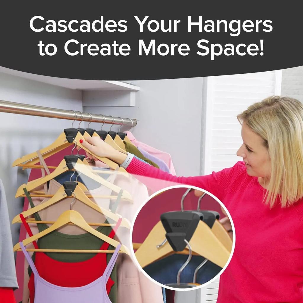 12/18/30pcs Ruby Space Triangle Multi-function Plastic Hanger Link Stackable Folding Hook Wardrobe Hanger Clothing Storage Rack
