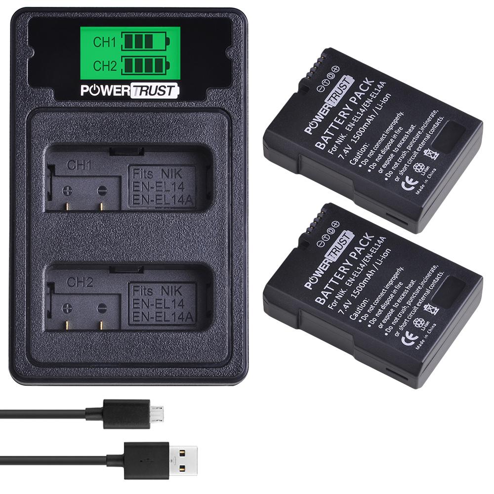 Buy 2Pc ENEL14 ENEL14A Battery+LCD USB Dual Charger with Type C Port