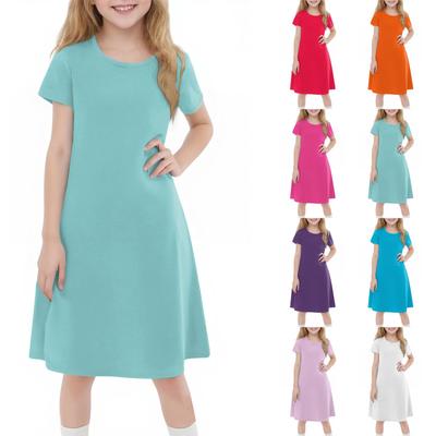 Detské letné ležérne módne šaty s krátkym rukávom a okrúhlym výstrihom