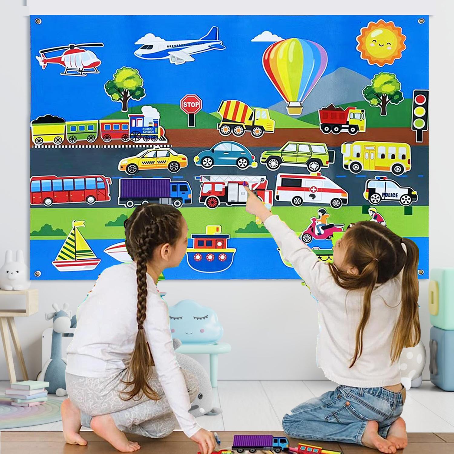 

City Train & Traffic Felt Storyboard Set - Interactive Early Learning Play Kit, Montessori Educational Toy for Children синий