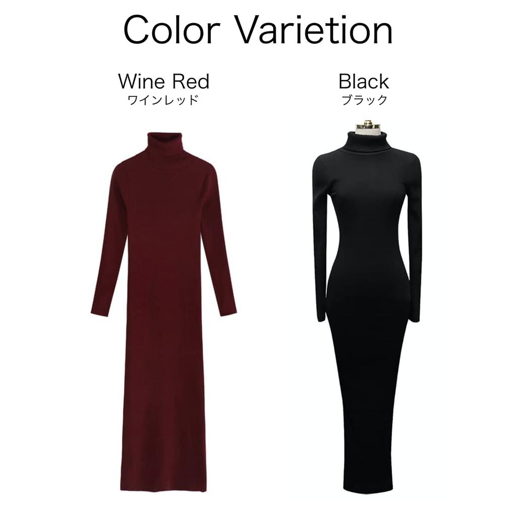 Lopis Women's Knit Dress, Slimming, Long Length, Stylish, Slim Fit, Turtleneck, Long Sleeves, Thick, Elegant, Fall/Winter (JP, Alphabet, XL, Black)
