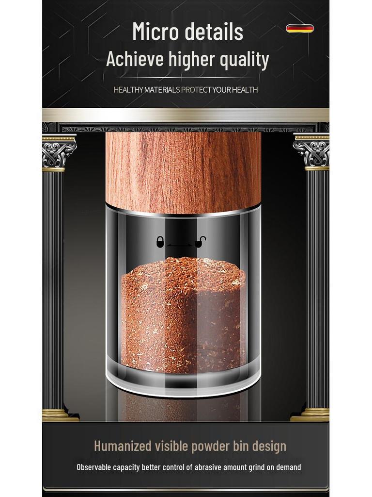 Manual Hand-Crank Coffee Bean Grinder with Wood Grain Finish