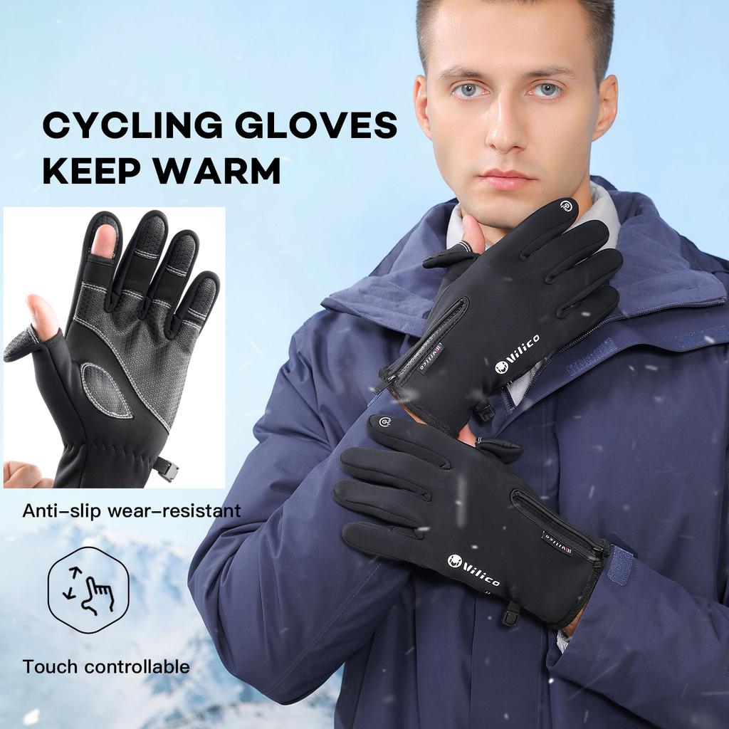 Winter Warm Polar Fleece Gloves Touch Screen Non-Slip Waterproof for Outdoor Riding Bike Fishing Cycling