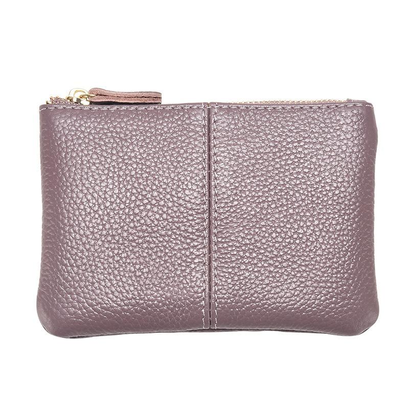 Leather change bag Women's mini key bag Simple double zipper coin change bag First layer cowhide short small wallet