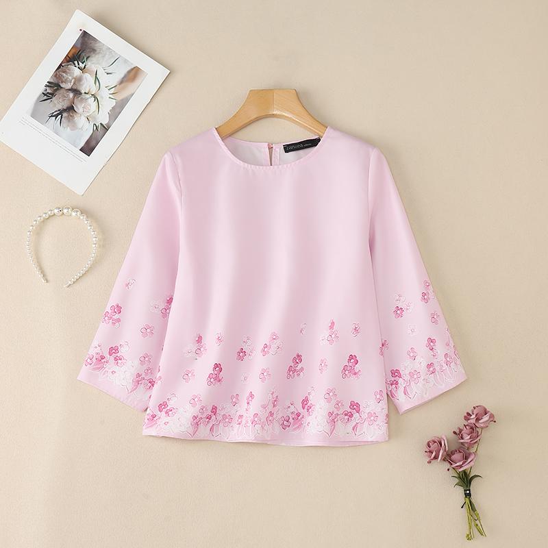 

ZANZEA Жіноча повсякденна блузка з круглим вирізом, рукавом 3/4, вільного крою, з квітковим принтом S рожевий