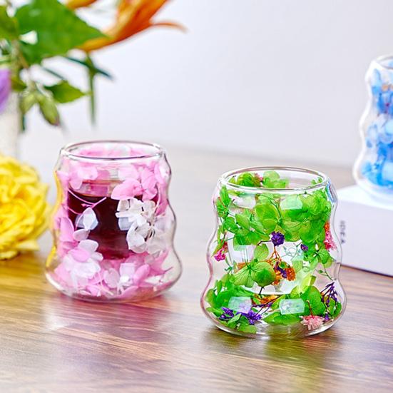 Dried Flowers Insulated Coffee Mug Double Wall Clear Glass Heat Resistant Tea Cup for Water