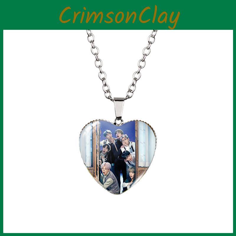 Colier Bts Uimitor în Formă de Inimă cu Pietre Prețioase Colorate Pentru Pasionații de Modă