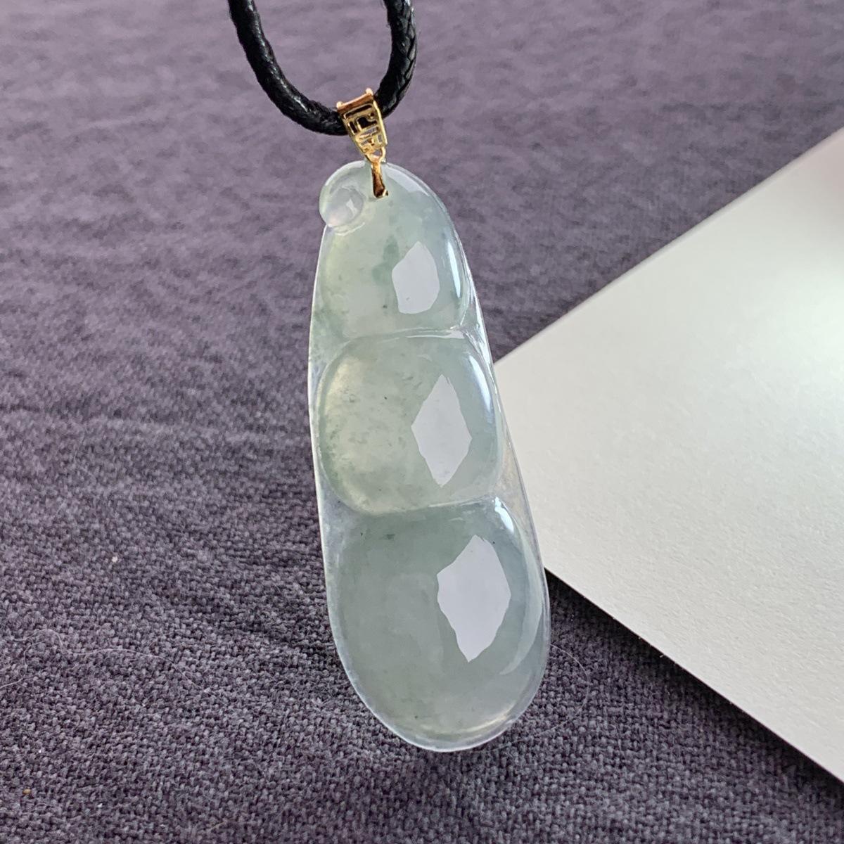 18K Gold Myanmar Jade A-Grade Leaf & Lotus Pendant Necklace with Skirt Chain