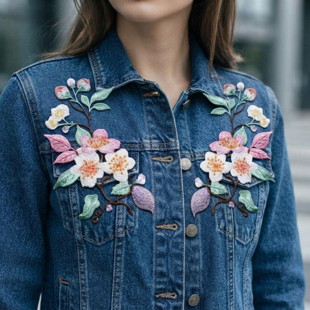 Iron On DIY Embroidered Stickers Flower Shape Clothes Sticker Elegant Flower Embroidery Patch  Bags