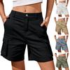 Women Shorts High Waist Wide Leg Knee Length Button Zipper Fly Pure Color Elastic Waist Multi Pockets Deep Crotch Loose Thin Quick Dry Lady Cargo