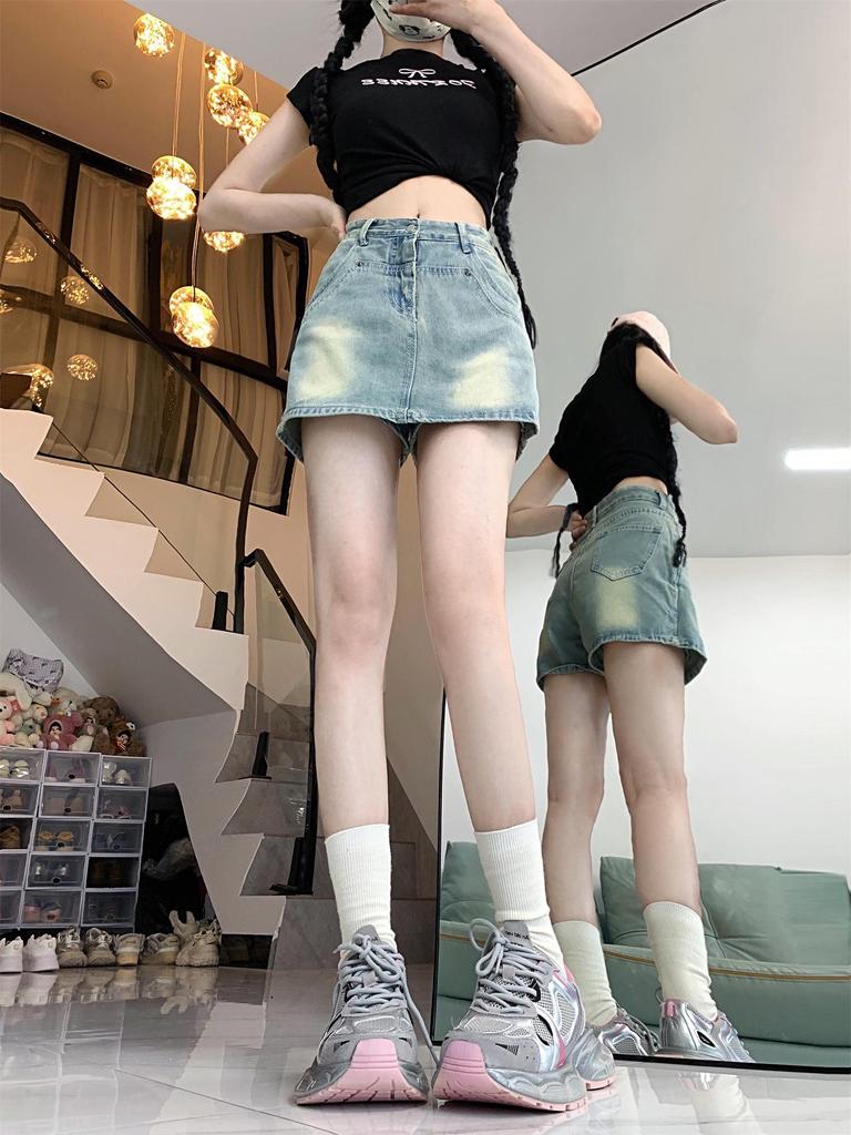 Spicy Girl High-Waisted A-Line Denim Skirt - Slimming Summer Hip-Hugging Hot Pants for Women