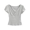 Summer New Spice Girl Style Solid Color Dark V-neck Slim-fitting Cross-elastic Short Slim Short-sleeved Bottoming Shirt T-shirt