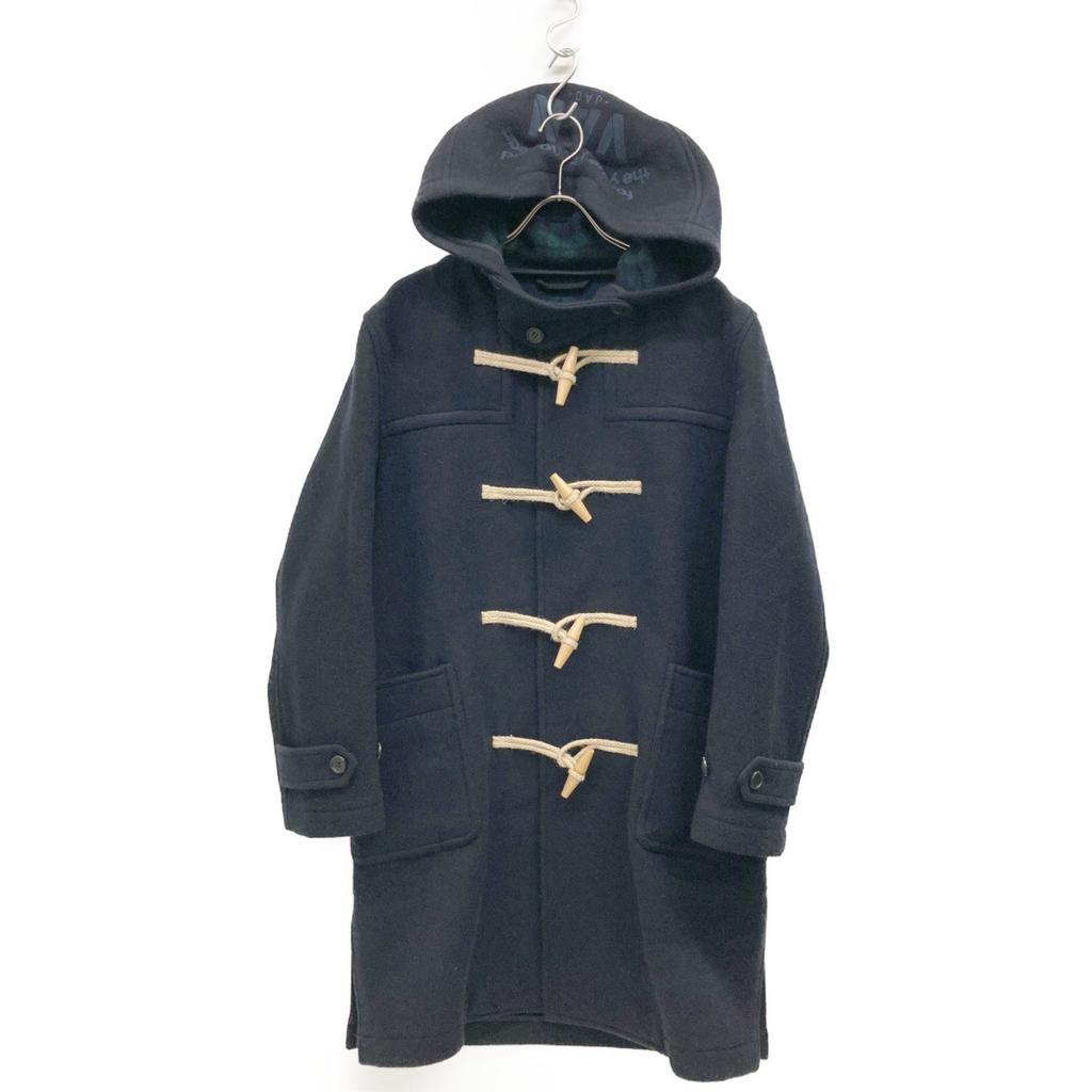 VAN JACKET Navy KW-81504 Wool Blend Hooded Logo Duffle Coat coat L Navy Green CheckUsed