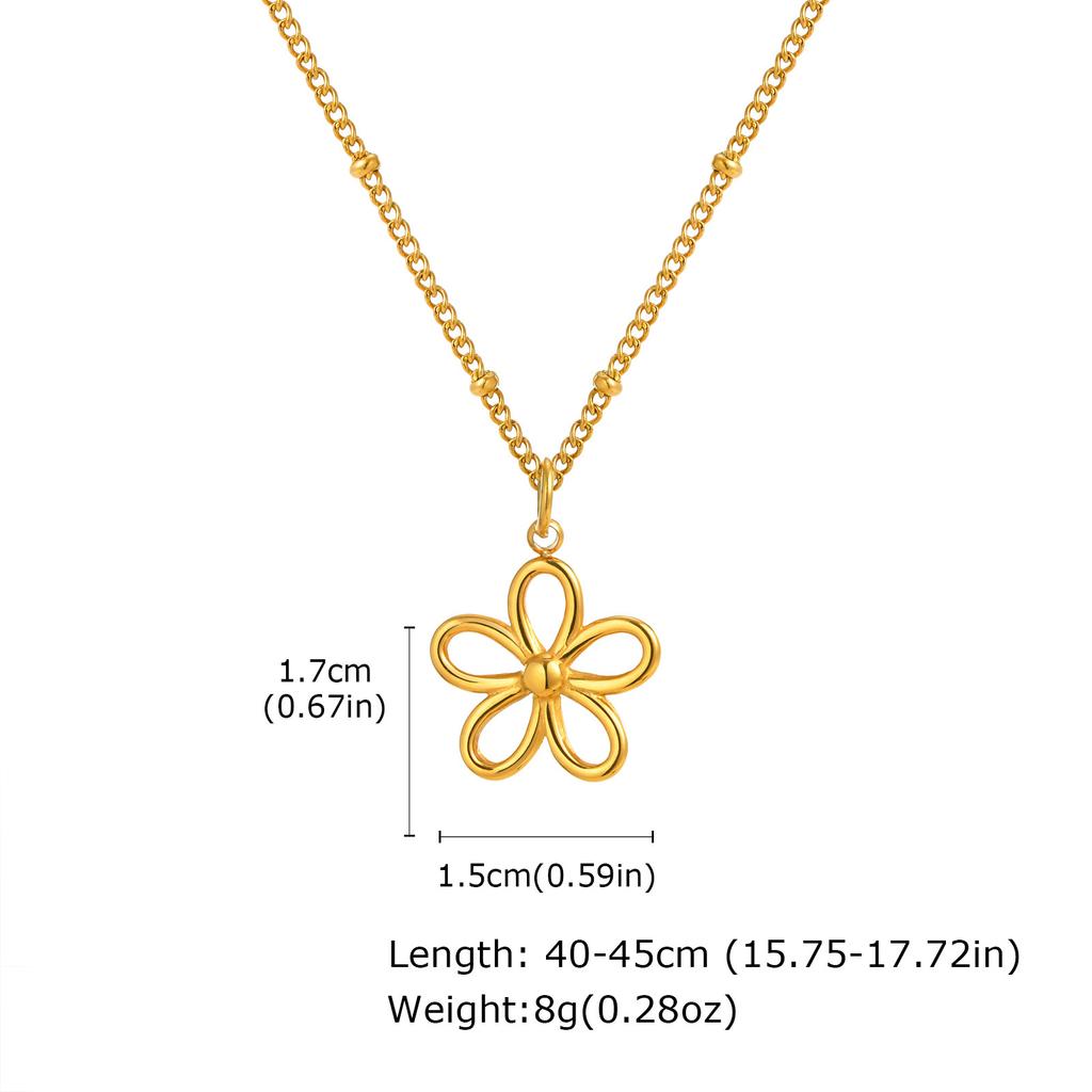 Stainless Steel Flower Necklace, Gold Plated Link Women Pendant Flower Charms Jewelry