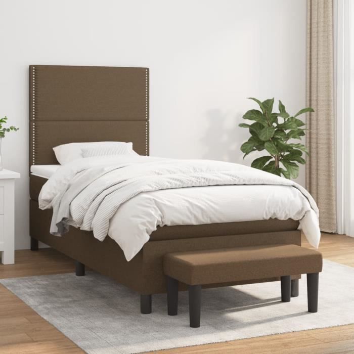 3136480 vidaXL Lit à sommier tapissier avec matelas Marron foncé 90x190 cm