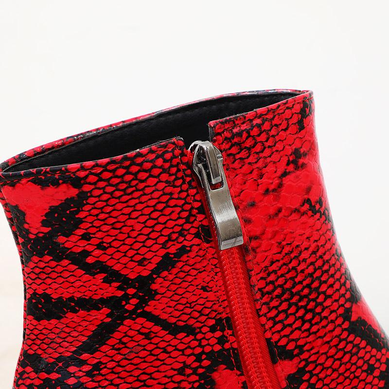 Women's High-heeled Short Boots, Sexy Snakeskin Pattern Autumn and Winter New Pointed Thin Heel Large-size Short Boots