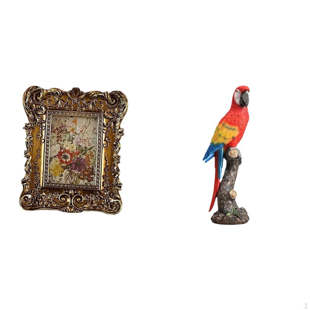 Floral Parrot Photo Frame Unique Picture Holder Antique Tabletop Wall Mounted Creative Home Decor